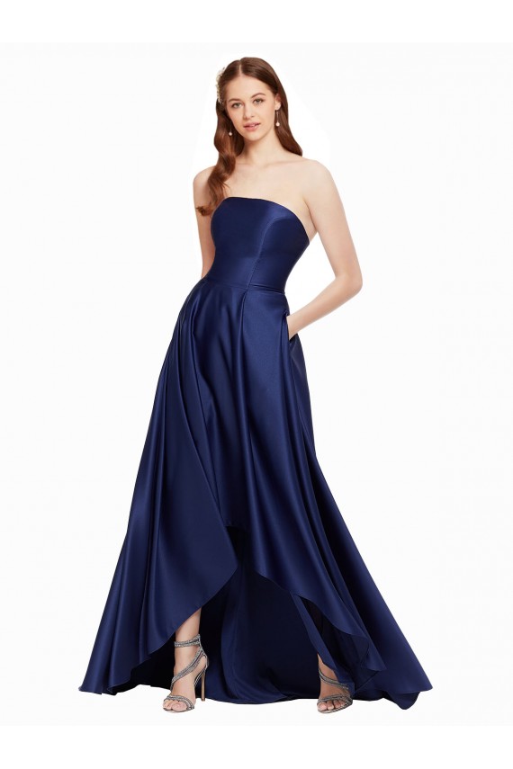High Low Strapless Formal Satin Bridesmaid Dress / Prom Dress with Pockets Bristol