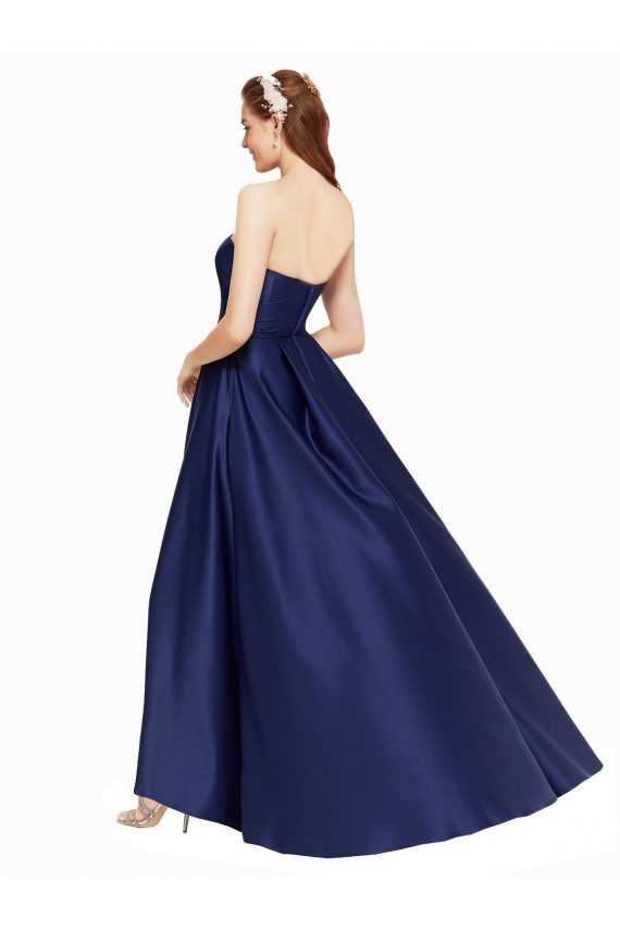 High Low Strapless Formal Satin Bridesmaid Dress / Prom Dress with Pockets Bristol