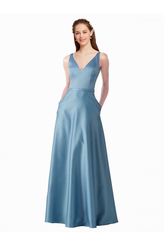 Classic Satin V-Neck A-Line Bridesmaids Dress with Pockets Bristol