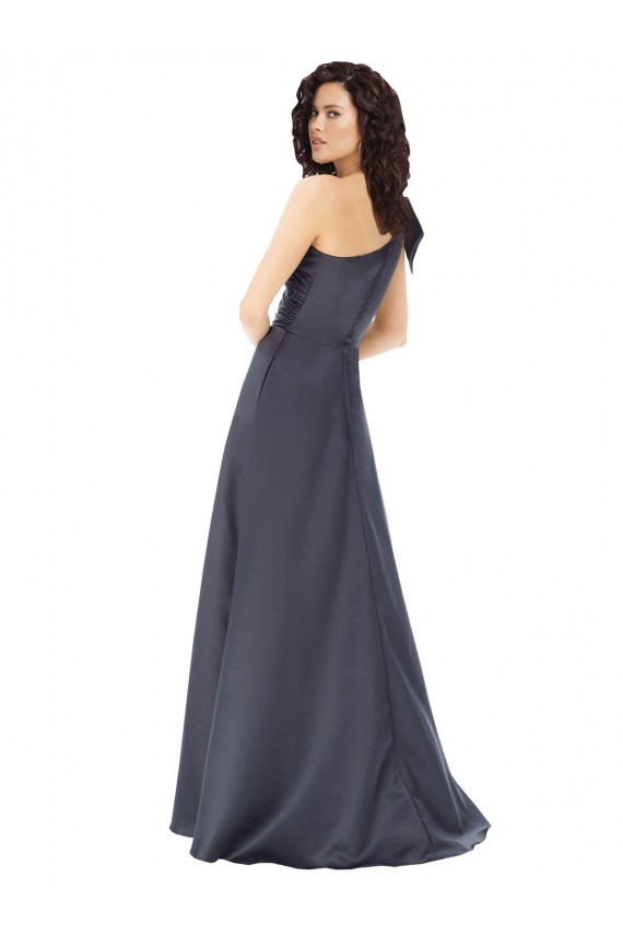 Rouched One Shoulder Floor Length Formal Satin Bridesmaid Dress / Prom Dress with Bow Bristol