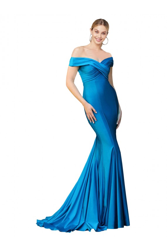 Off the Shoulder Long Chapel Train Formal Satin Bridesmaid Dress / Prom Dress Bristol