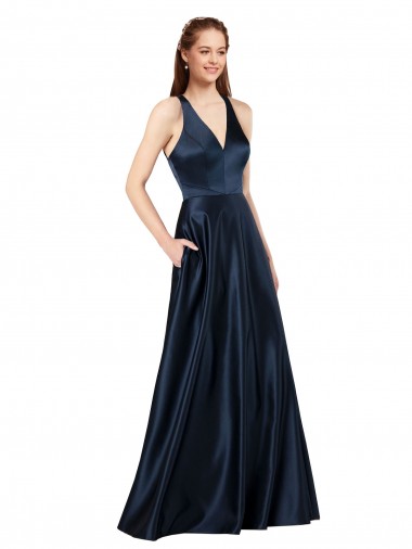 Long Formal Satin Bridesmaid Gown with Halter Neckline Bristol