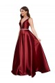 Sleeveless Deep V-Neck A-Line Formal Satin Bridesmaid Dress / Prom Dress with Pockets Bristol