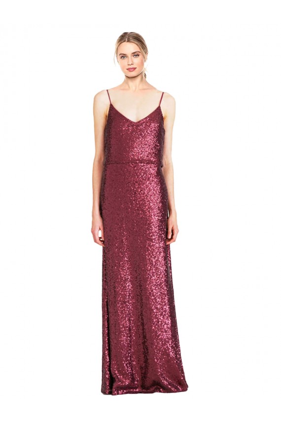 High Neck Halter Long Slim Formal Sequin Bridesmaid Dress / Prom Dress with V-Neck and Blouson Bodice Bristol