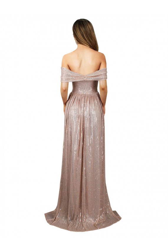 Strapless Scoop Neck Off the Shoulder Long Formal Sequin Bridesmaid Dress / Prom Dress with High Slit Bristol