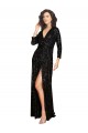 Deep V-Neckline Full Back Long Sleeves Sparkling Formal Sequin Bridesmaid Dress / Prom Dress with High Slit Bristol