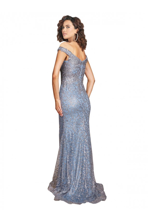 Off the Shoulder Sweetheart Neckline Formal Sequin Bridesmaid Dress / Prom Dress with Thigh High Slit Bristol