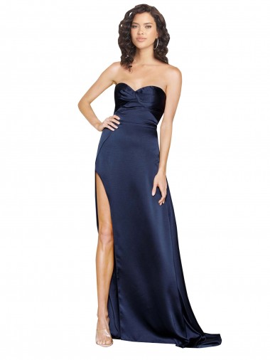 Knotted Sweetheart Formal Silky Satin Bridesmaid Dress / Prom Dress with High Side Split Bristol