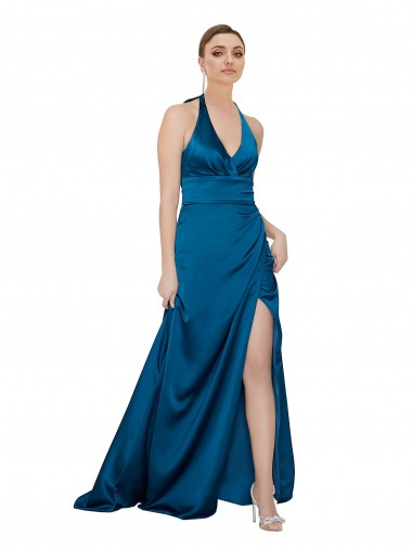 Halter Neck Formal Silky Satin Bridesmaid Dress / Prom Dress Bristol
