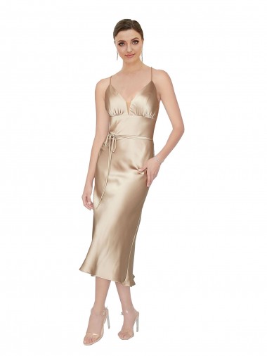 Empire Waist Formal Silky Satin Cocktail Midi Bridesmaid Dress / Prom Dress Bristol