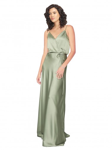 Formal Silky Satin Bridesmaid Dress with Tied Waist Bristol