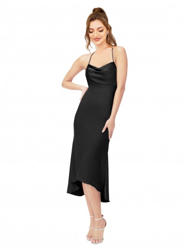 High Low Formal Silky Satin Cowl Neck Cocktail Midi Bridesmaid Dress / Prom Dress Bristol