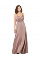 Subtle V-Neckline Formal Silky Satin Bridesmaid Dress with Front Button Detail Bristol