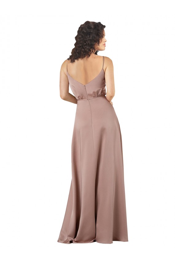 Subtle V-Neckline Formal Silky Satin Bridesmaid Dress with Front Button Detail Bristol