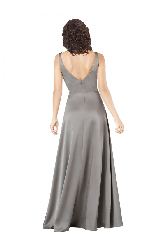 Plunging V-Neckline Long A-Line Formal Silky Satin Bridesmaid Dress / Prom Dress Bristol