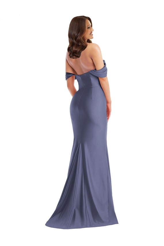 Off the Shoulder Corset Formal Silky Satin Mermaid Bridesmaid Dress / Prom Dress with Side Slit Bristol