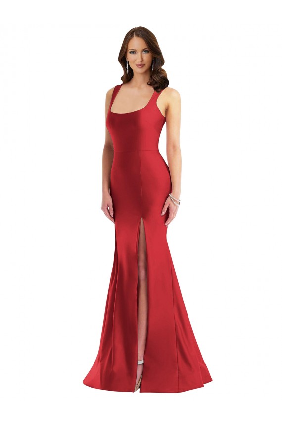 Square Neck Formal Silky Satin Mermaid Bridesmaid Dress / Prom Dress with Side Slit Bristol