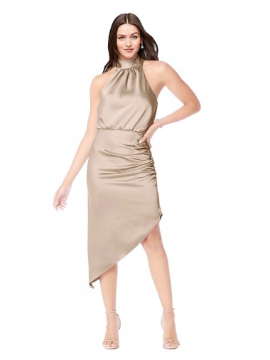 Silky Satin High Low Midi Cocktail Length Bridesmaid Dress / Prom Dress with Asymmetric Skirt Bristol