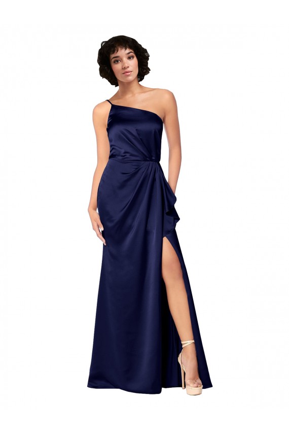 One Shoulder Formal Silky Satin Bridesmaid Dress / Prom Dress with Skirt Slit Bristol