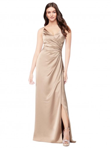 Formal Silky Satin Bridesmaid Dress / Prom Dress with Draped Surplice Bodice Bristol