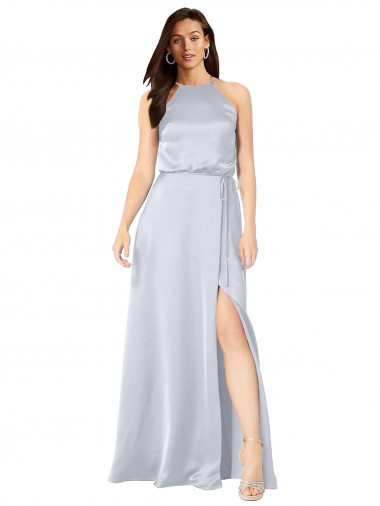 Halter Neck Formal Silky Satin Bridesmaid Dress with Strappy Back Bristol