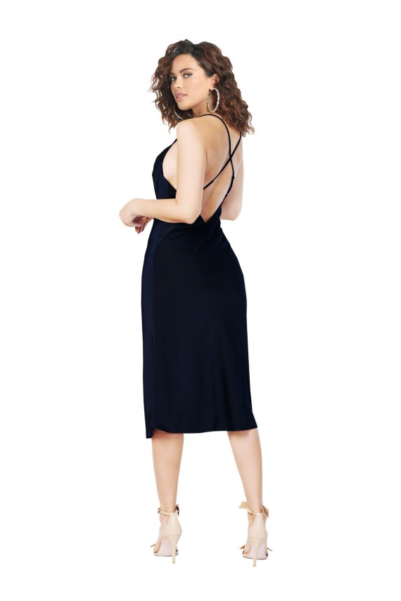 Short Cocktail Midi Length Formal Silky Satin Bridesmaid Dress / Prom Dress with Cowl Neck and Cross Back Straps Bristol