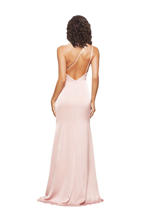 Full Length Ruched Formal Silky Satin Bridesmaid Dress / Prom Dress with Low Back and High Split Bristol