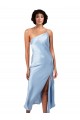 Midi Length Short Formal Silky Satin Bridesmaid Dress / Cocktail Prom Dress with Asymmetric Neckline and High Side Split Bristol