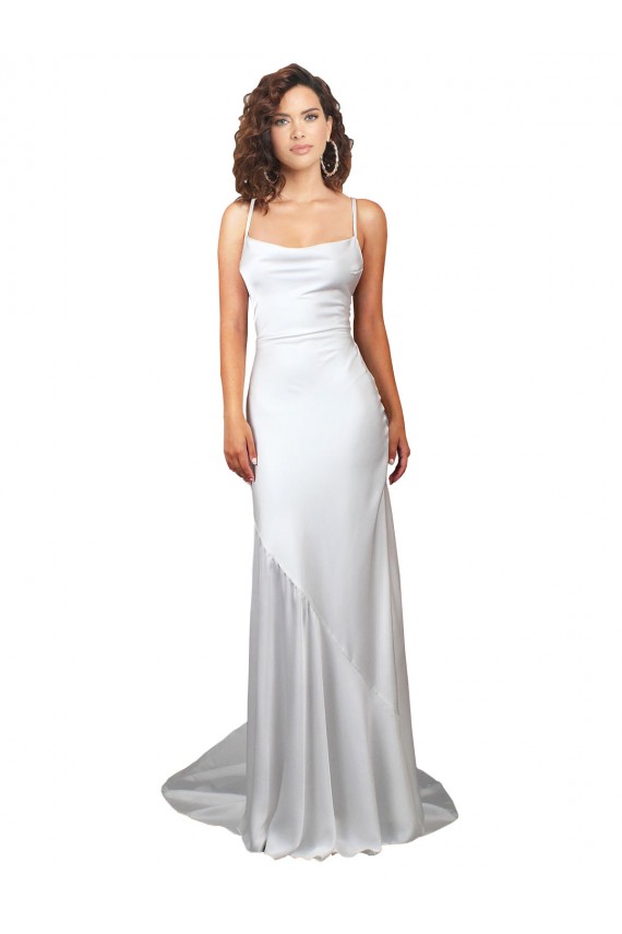 Simple Lace Up Back Cowl Neck Long Sweep Train Silky Satin Beach Wedding Dress Bristol