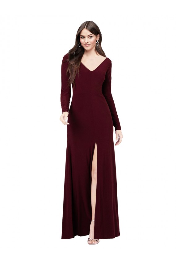 Long Sleeves Spandex Bridesmaid Gown with Front Slit Bristol