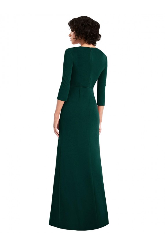 Floor Length 3/4 Sleeves V-Back Draped Wrap Formal Maxi Spandex Bridesmaid Dress / Prom Dress Bristol