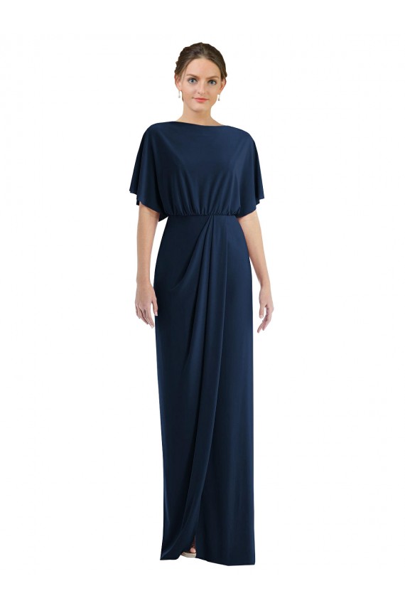 Open Back Short Sleeves Draped Tulip Skirt Maxi Spandex Bridesmaid Dress / Prom Dress Bristol