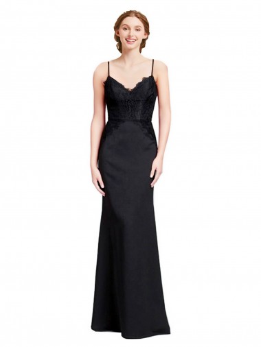 Long Chiffon Bridesmaid Dress / Prom Dress with Lace Bodice and Curved V-Neckline Bristol