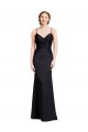 Long Chiffon Bridesmaid Dress / Prom Dress with Lace Bodice and Curved V-Neckline Bristol