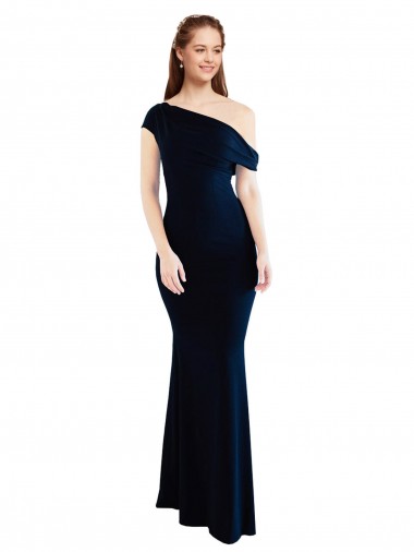 Draped Off the Shoulder Fitted Formal Crepe Bridesmaid Dress / Prom Dress Bristol