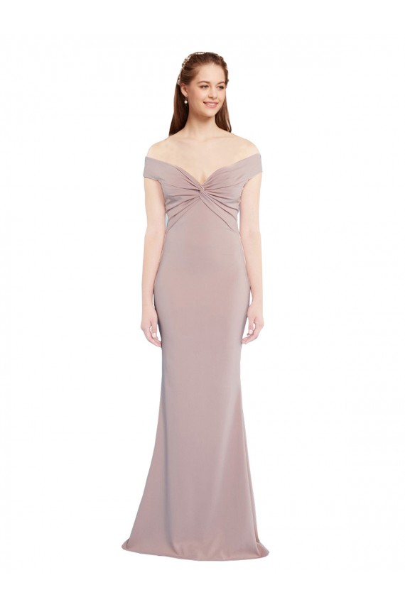 Knotted Off the Shoulder Formal Crepe Bridesmaid Dress / Prom Dress with Cut-Out Back Bristol