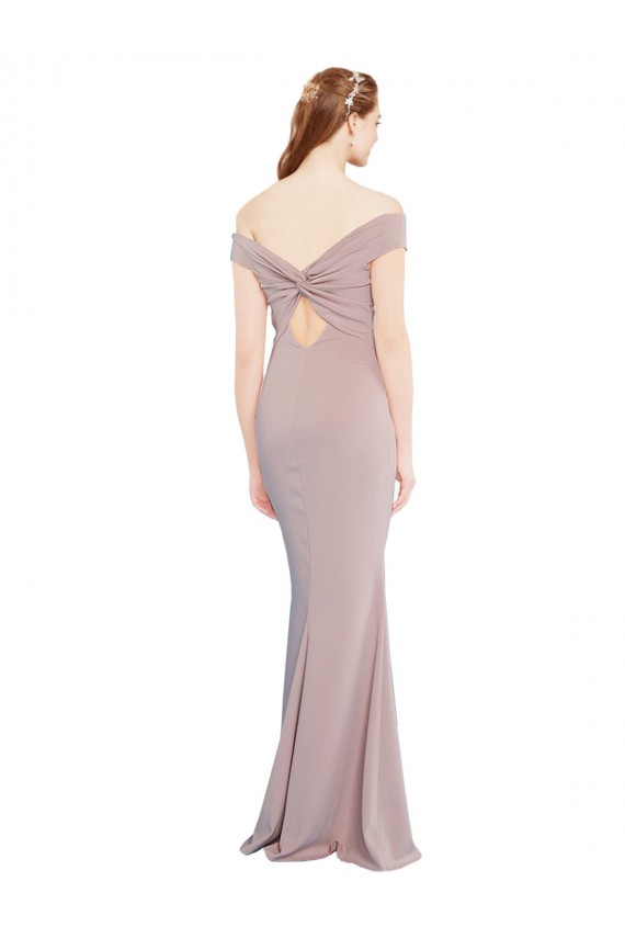 Knotted Off the Shoulder Formal Crepe Bridesmaid Dress / Prom Dress with Cut-Out Back Bristol