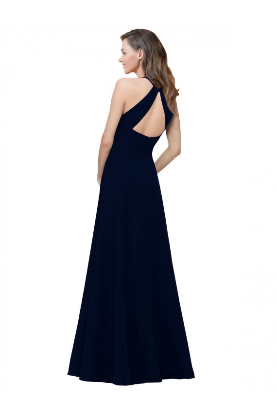 High Neck Crepe Bridesmaid Dress / Prom Dress with Pleats and Keyhole Back Bristol