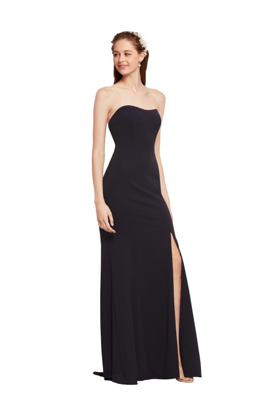 Strapless Bodycon Long Formal Crepe Bridesmaid Dress / Prom Dress with High Slit Bristol