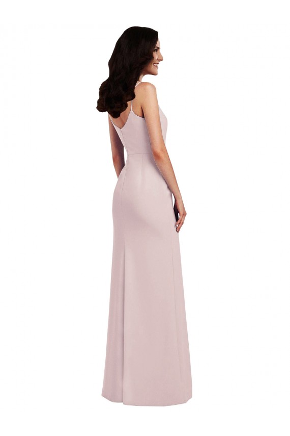 Spaghetti Strap V Back Formal Crepe Bridesmaid Dress / Prom Dress with Front Slit Bristol