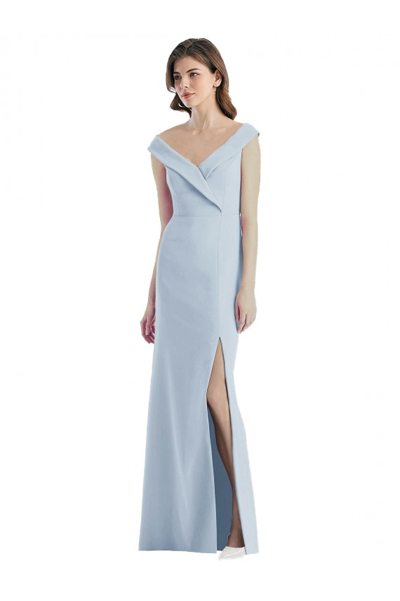 Romantic Off the Shoulder Long Maxi Bridesmaid Dress with Side Slit Bristol