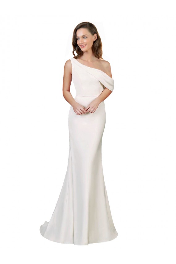 One Shoulder Formal Crepe Bridesmaid Dress / Prom Dress with Draped Off the Shoulder Strap Bristol