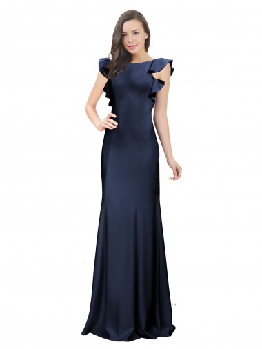 Sleeveless Crepe Bridesmaid Dress / Prom Dress with Cascading Ruffle and Keyhole Back Bristol