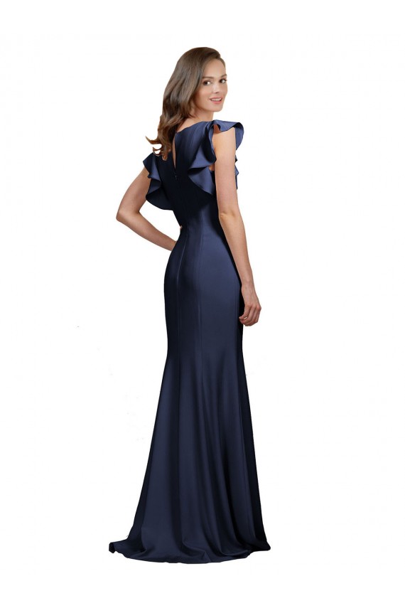 Sleeveless Crepe Bridesmaid Dress / Prom Dress with Cascading Ruffle and Keyhole Back Bristol