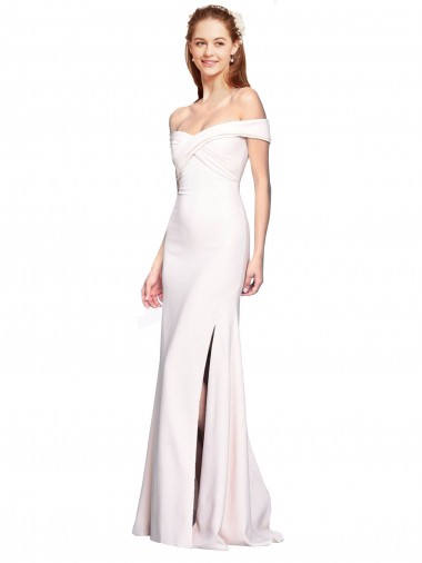 Criss Cross Off the Shoulder Formal Crepe Bridesmaid Dress / Prom Dress with Side Slit Bristol