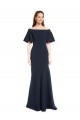 Off the Shoulder Formal Crepe Bridesmaid Dress / Prom Dress with Short Ruffle Sleeves. Bristol