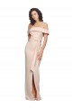 Off the Shoulder Long Formal Crepe Bridesmaid Dress / Prom Dress with Waist Tie and Slit Bristol