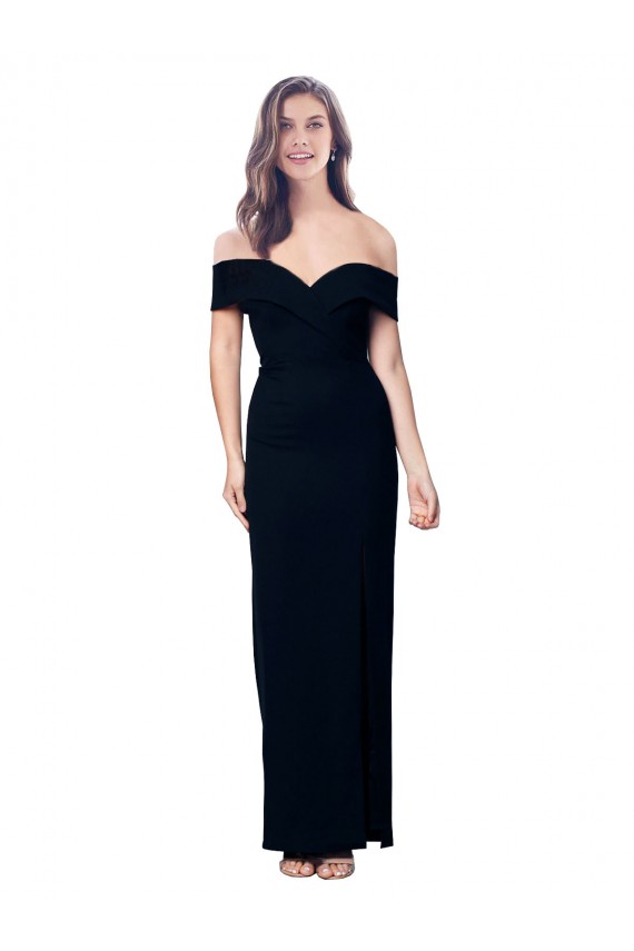Off the Shoulder Long Full Length Formal Crepe Bridesmaid Dress / Prom Dress with Side Split Bristol