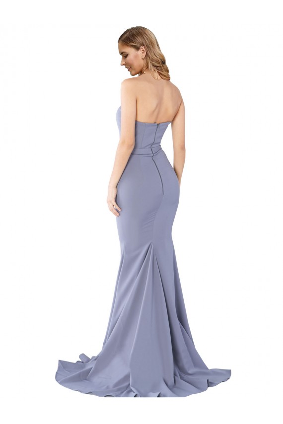 Long Strapless Sweetheart Sweep Train Formal Crepe Bridesmaid Dress / Prom Dress with Low Back Bristol