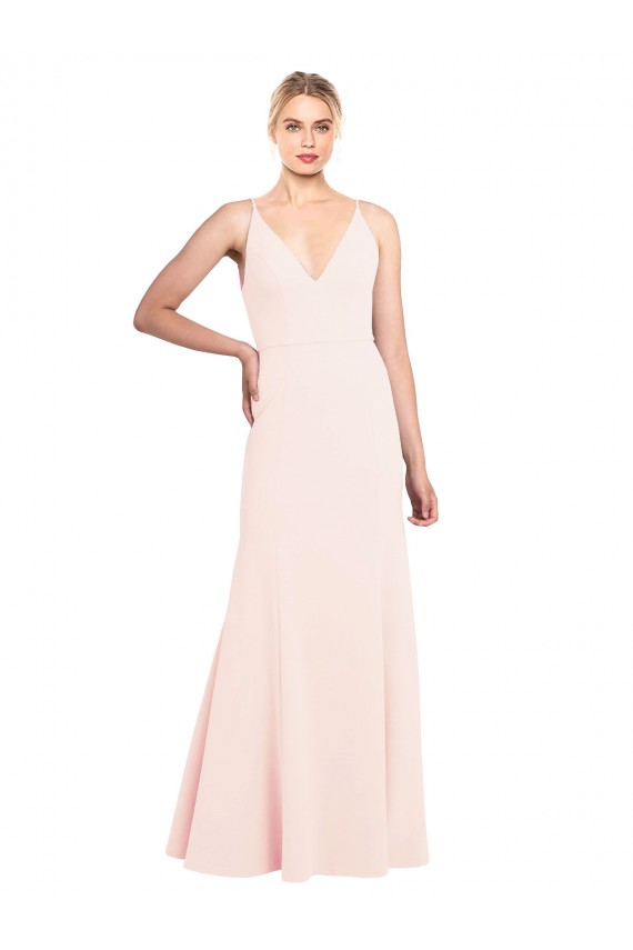Slim A-Line V-Neck Long Stretch Formal Crepe Bridesmaid Dress / Prom Dress with V-Back Bristol